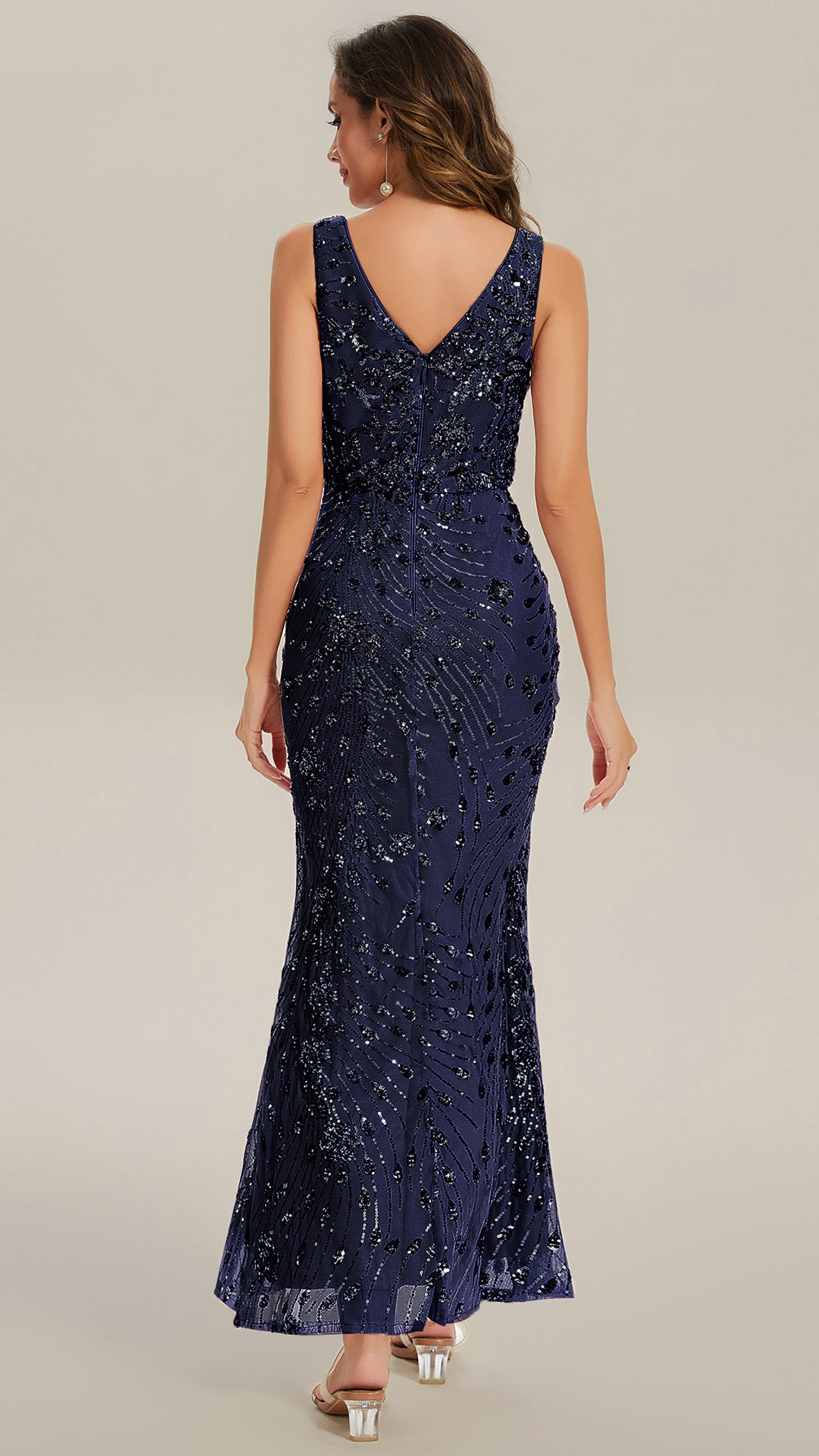 Knotted Sequin Sleeveless Bodycon Evening Dress #color_Navy Blue