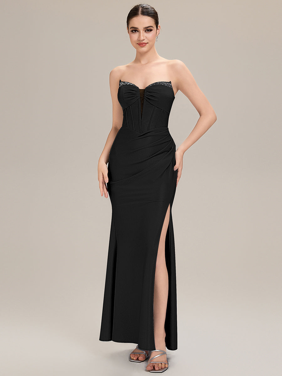 Tie-Front Knit Sleeveless Evening Dress