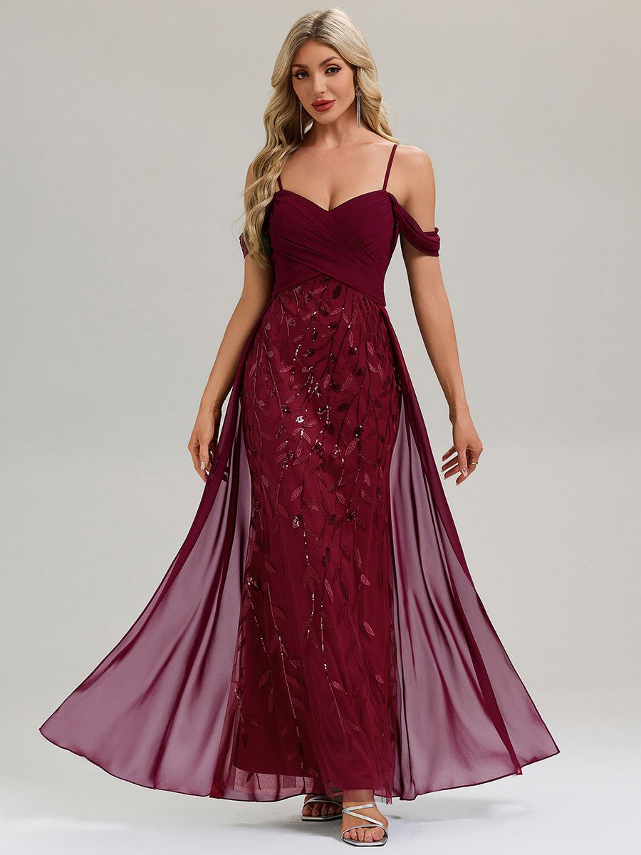 Flowing Ribbons Sequin Sleeveless Evening Dress