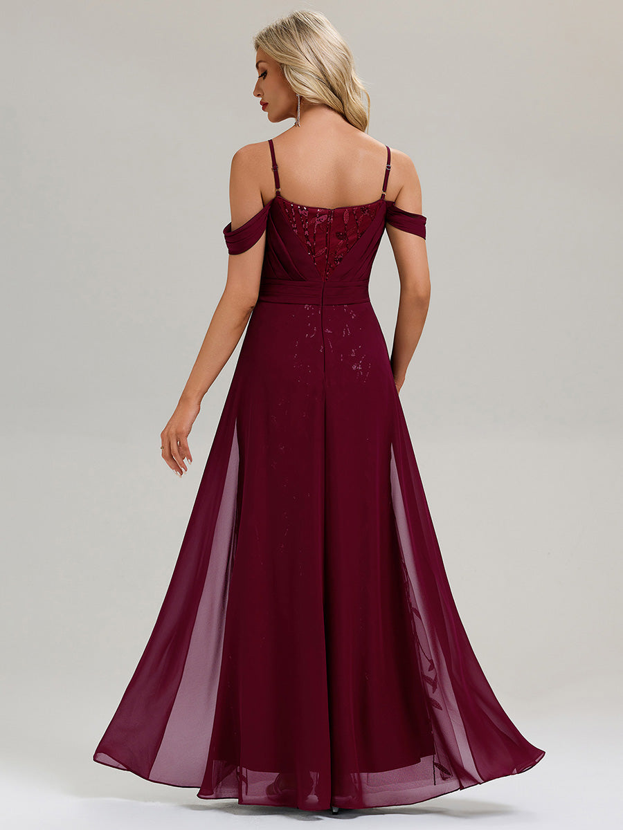 Flowing Ribbons Sequin Sleeveless Evening Dress
