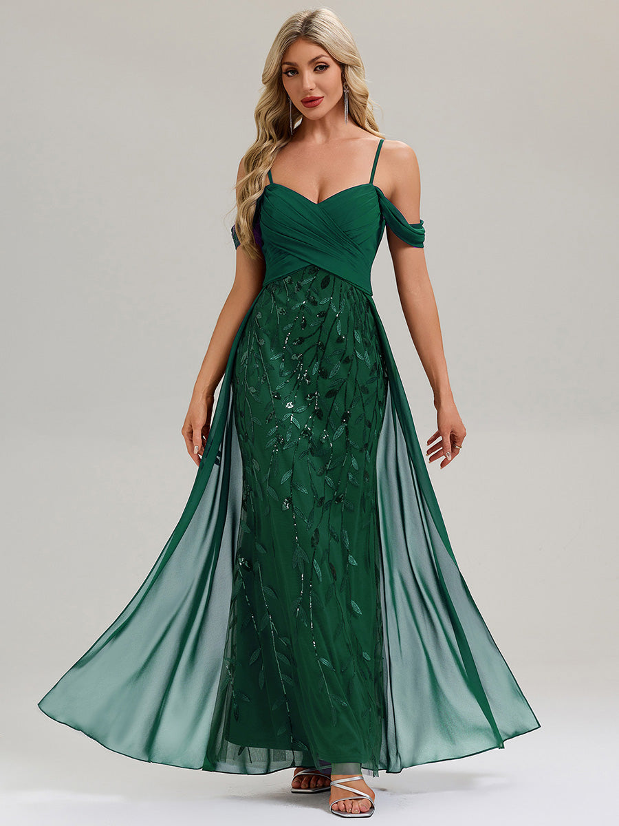 Flowing Ribbons Sequin Sleeveless Evening Dress