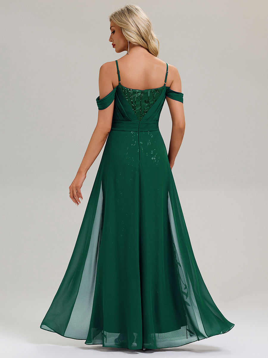 Flowing Ribbons Sequin Sleeveless Evening Dress