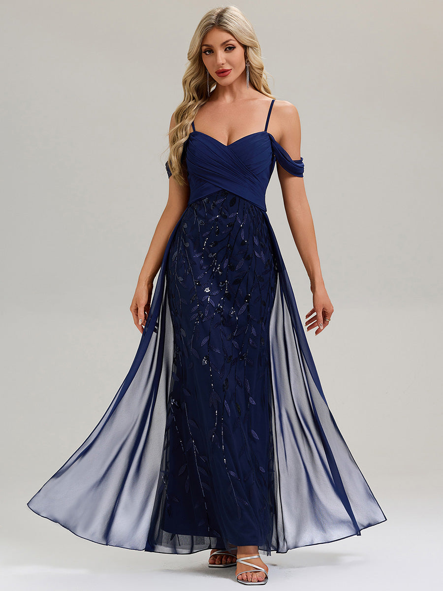Flowing Ribbons Sequin Sleeveless Evening Dress