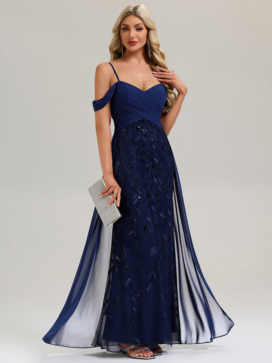 Flowing Ribbons Sequin Sleeveless Evening Dress
