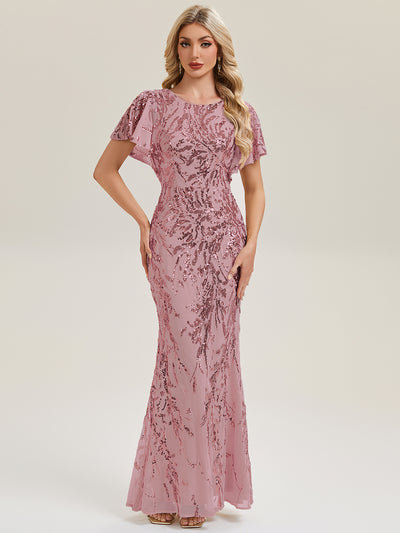 Slit Beaded Sequin Mermaid Evening Dress #color_Purple Orchid