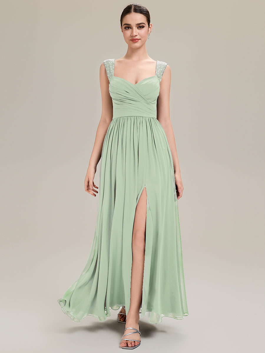 Gathered Chiffon Sleeveless Evening Dress #color_Mint Green