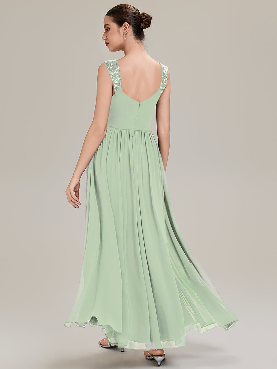 Gathered Chiffon Sleeveless Evening Dress #color_Mint Green