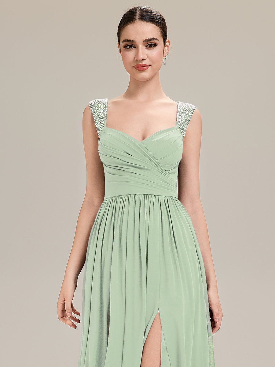 Gathered Chiffon Sleeveless Evening Dress #color_Mint Green