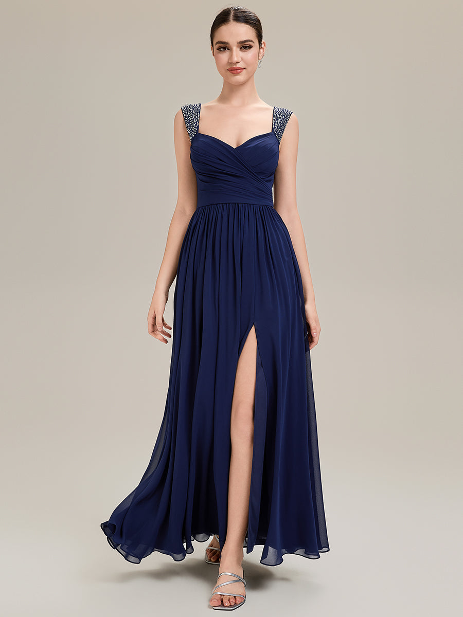 Gathered Chiffon Sleeveless Evening Dress
