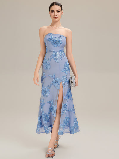 Thigh-High Slit Mesh Sleeveless Evening Dress #color_Ice Blue
