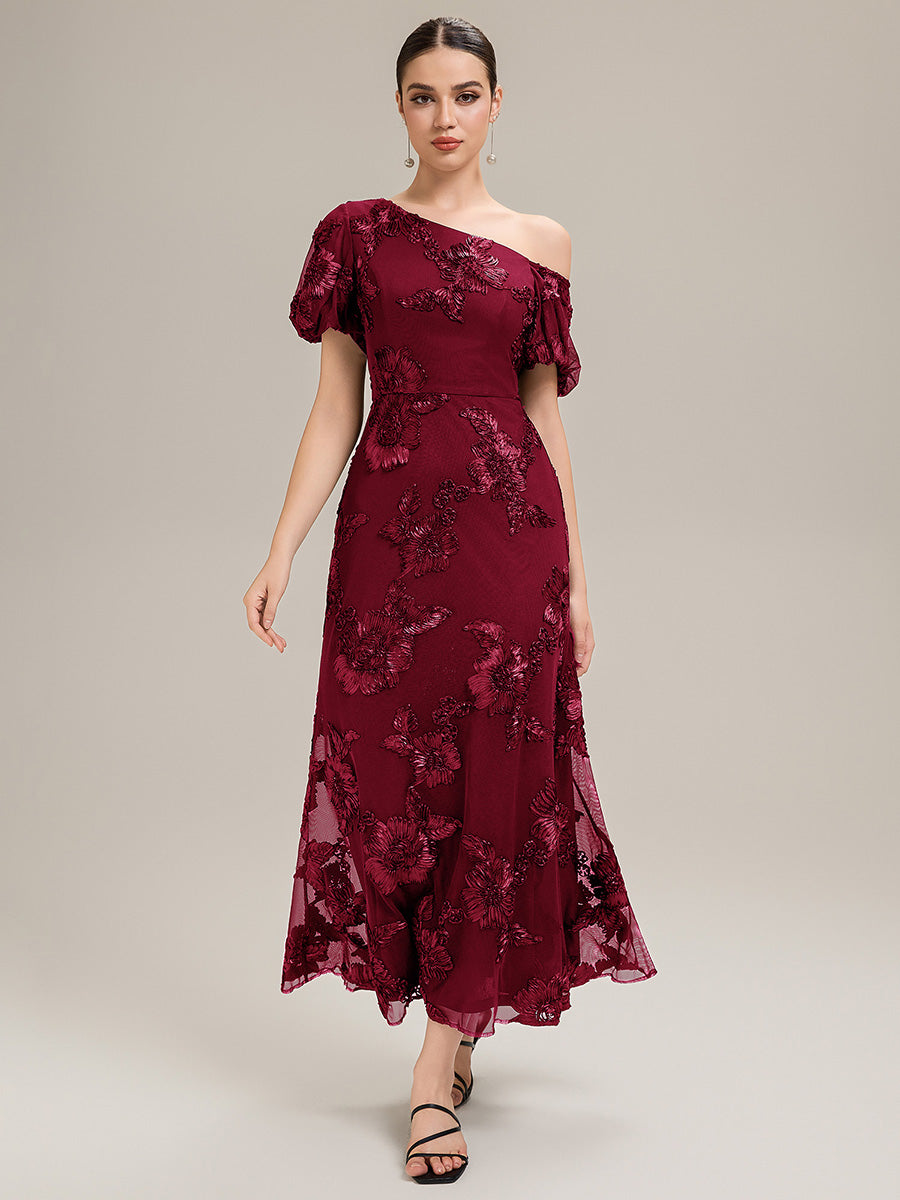 Mesh Embroidered Mermaid Evening Dress #color_Burgundy