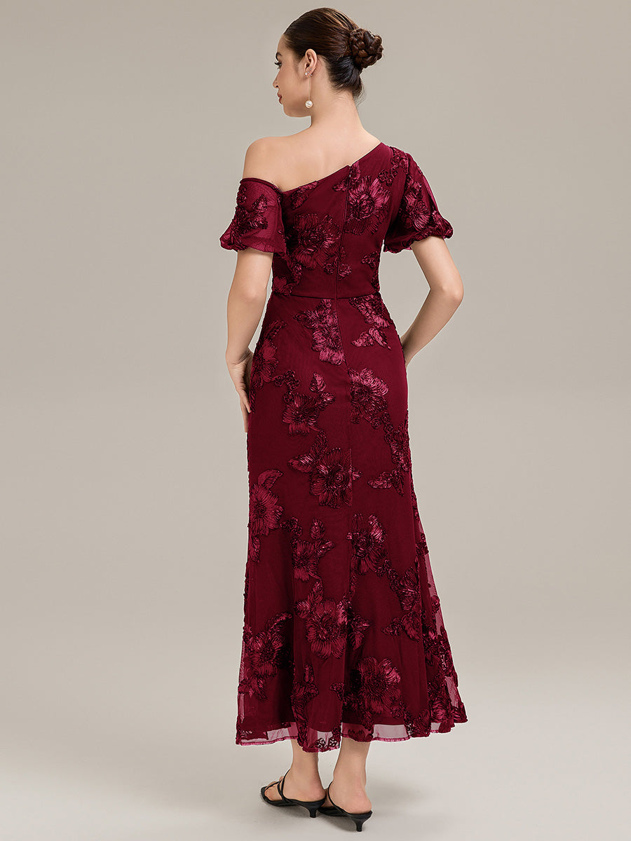 Mesh Embroidered Mermaid Evening Dress #color_Burgundy