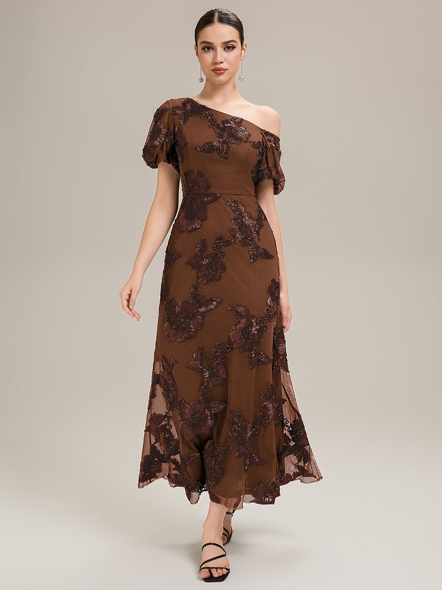 Mesh Embroidered Mermaid Evening Dress #color_Brown