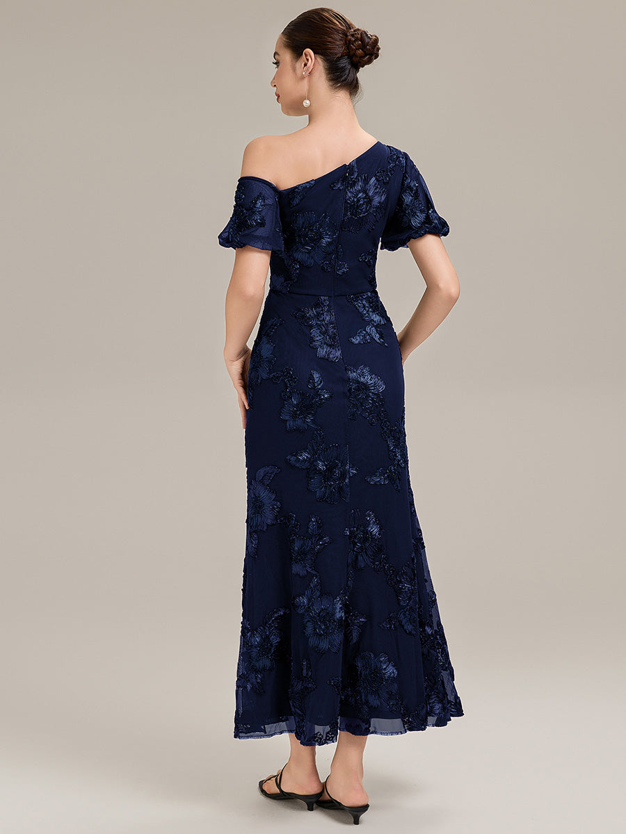 Mesh Embroidered Mermaid Evening Dress #color_Navy Blue
