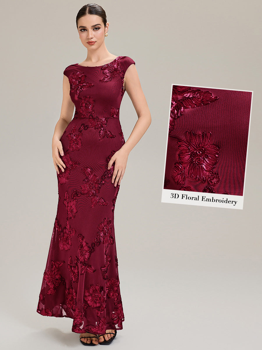 Jacquard bodycon Mermaid Evening Dress #color_Burgundy