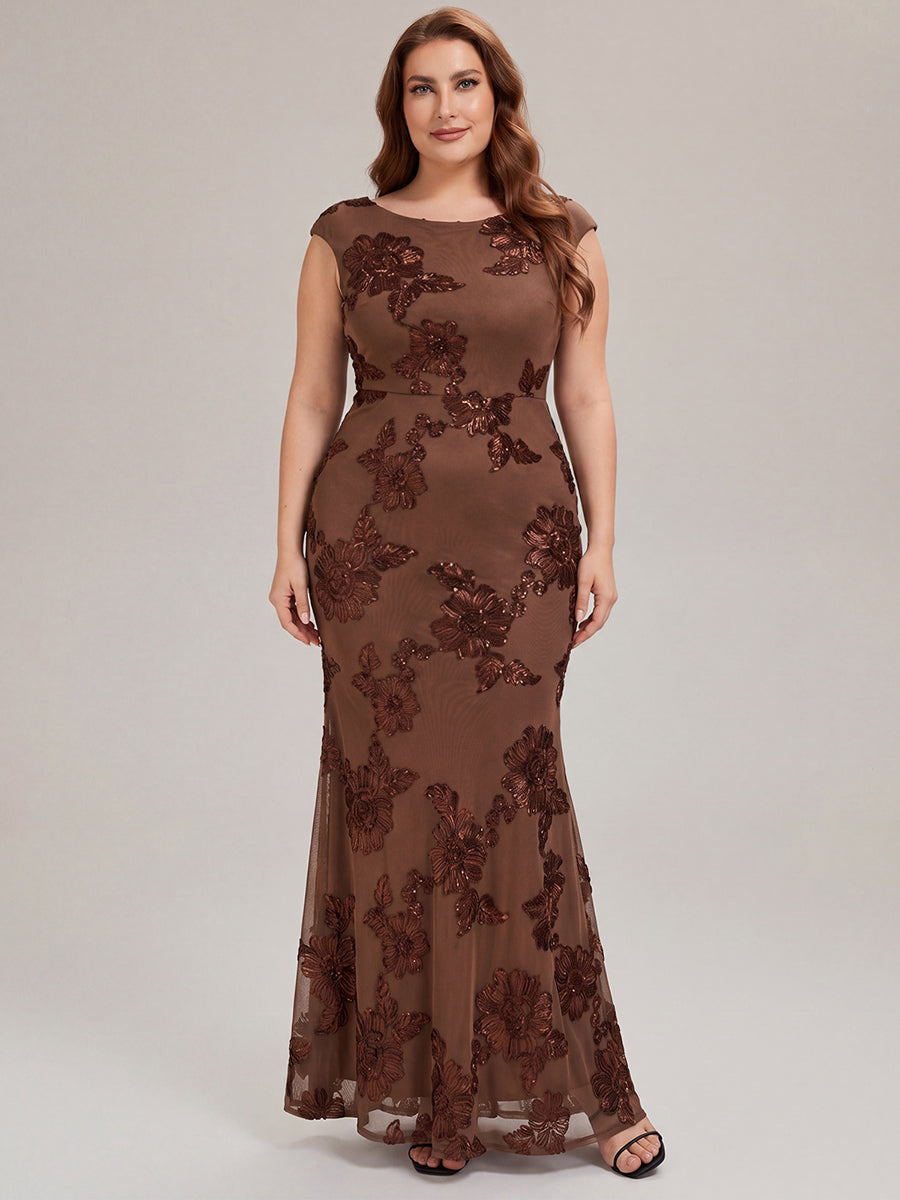 Jacquard bodycon Mermaid Evening Dress #color_Brown