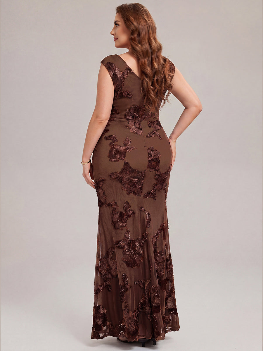 Jacquard bodycon Mermaid Evening Dress #color_Brown