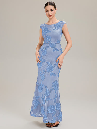 Jacquard bodycon Mermaid Evening Dress #color_Ice Blue