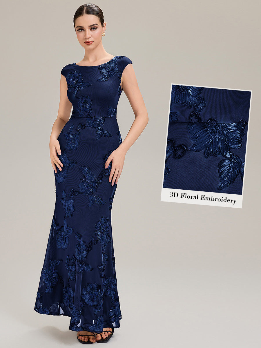 Jacquard bodycon Mermaid Evening Dress #color_Navy Blue
