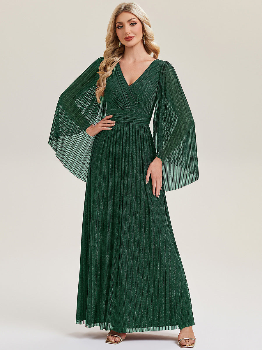 Glittery Empire Waist Batwing Sleeve Mother of the Bride Dress #color_Dark Green