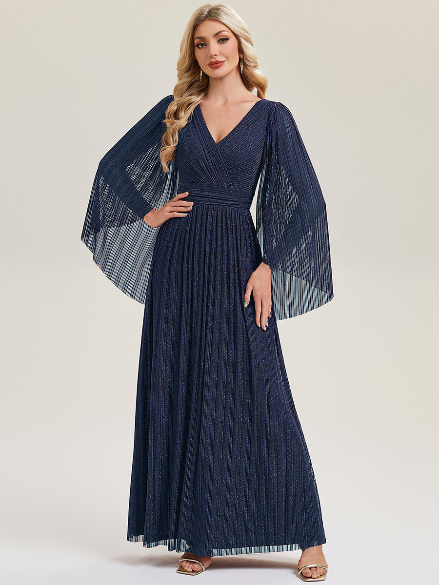 Glittery Empire Waist Batwing Sleeve Mother of the Bride Dress #color_Navy Blue