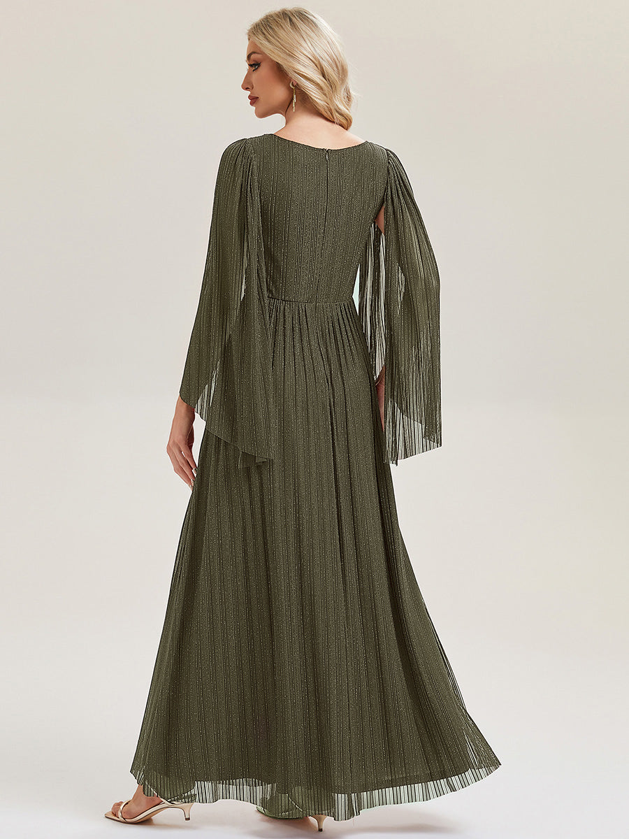 Glittery Empire Waist Batwing Sleeve Mother of the Bride Dress #color_Olive Green