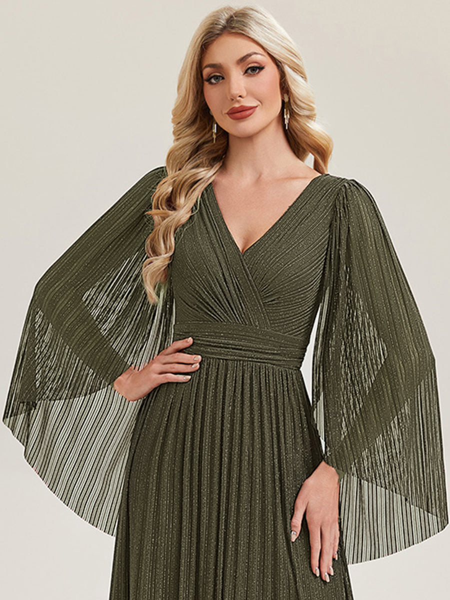 Glittery Empire Waist Batwing Sleeve Mother of the Bride Dress #color_Olive Green