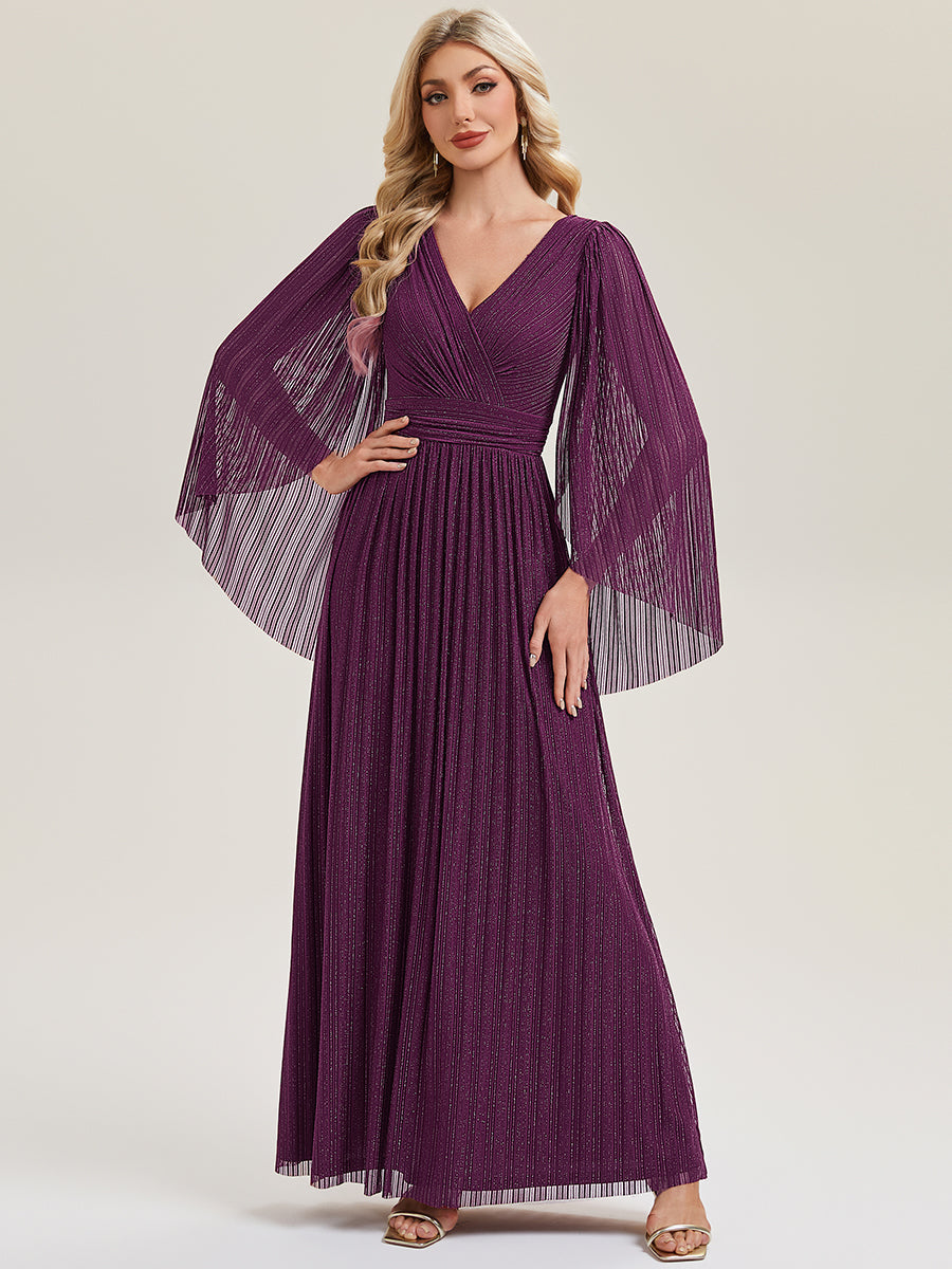 Glittery Empire Waist Batwing Sleeve Mother of the Bride Dress #color_Purple Wisteria