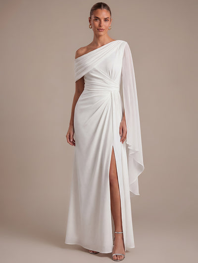 One-shoulder Ribbon detail Slit Maxi Evening Dress
