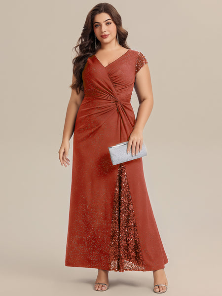 Knotted Knit Cap Sleeve Evening Dress