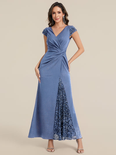 ever KAIA|Knotted Knit Cap Sleeve Maxi Glitter Evening Dress