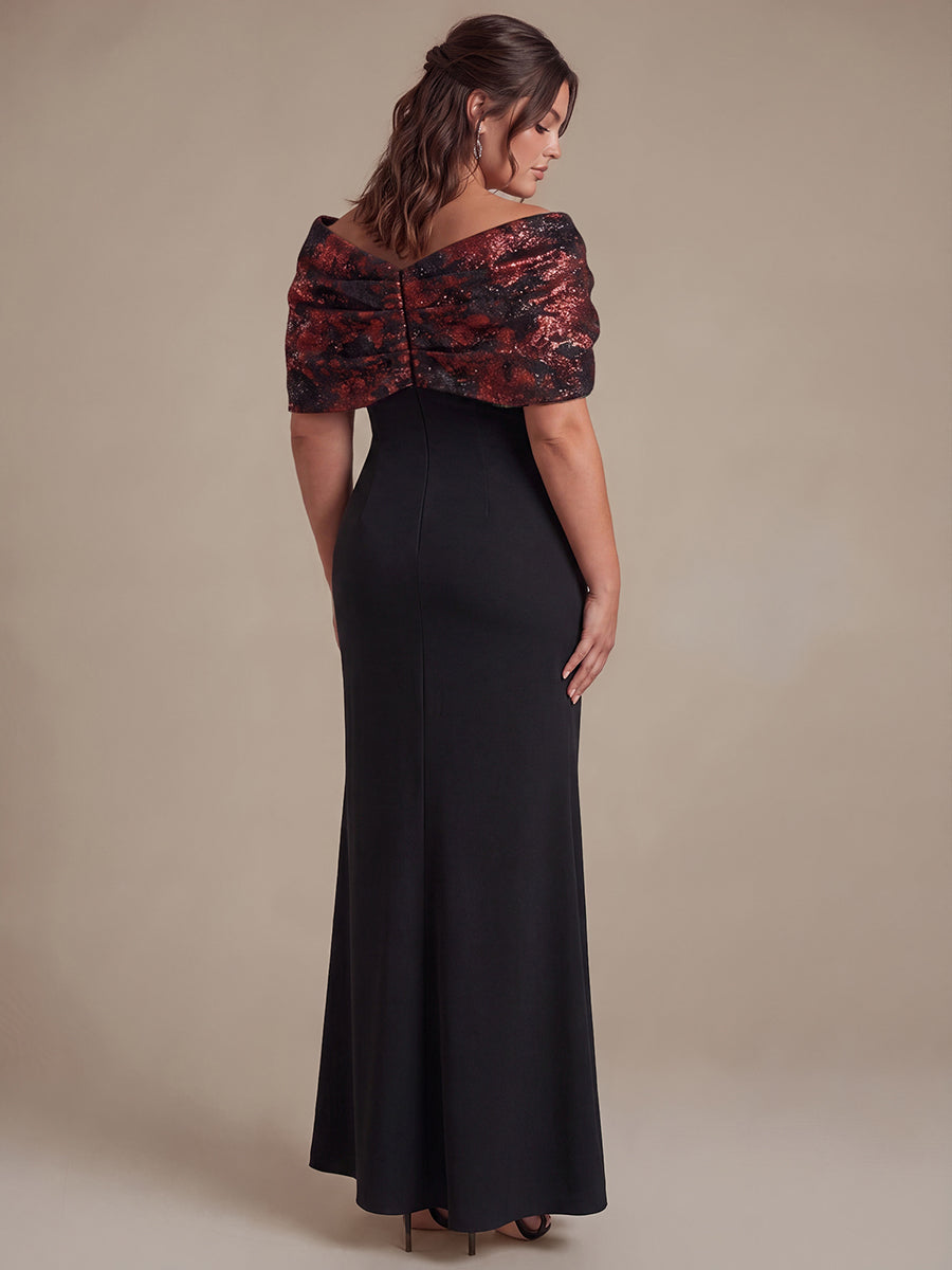 black plus size formal dress Jacquard Cape Sleeve Evening size-womens-clothing_:4