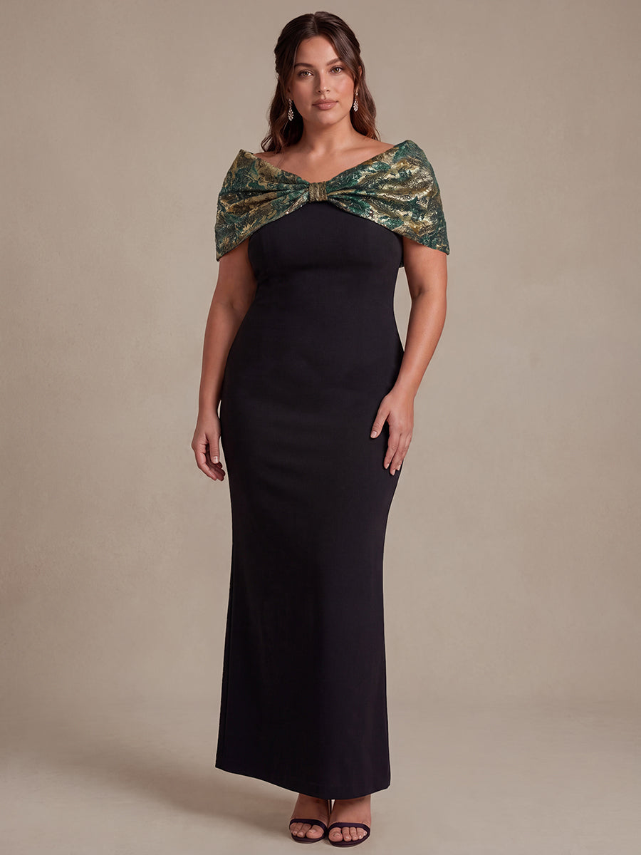 plus sizes evening dresses Size Jacquard Cape Sleeve Black Formal Dress wedding season Featuring a high split Ombre Linen Gauze Dress Black tie event SIZE:M