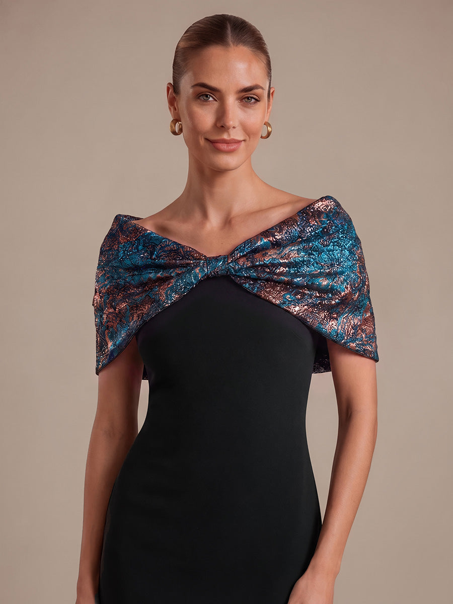 Knot Detail Jacquard Shawl Sleeve Evening Dress #color_Sapphire Blue