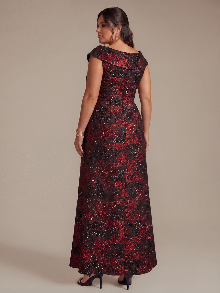Ever-Pretty Ruffle Jacquard Cap Sleeve Evening Dress