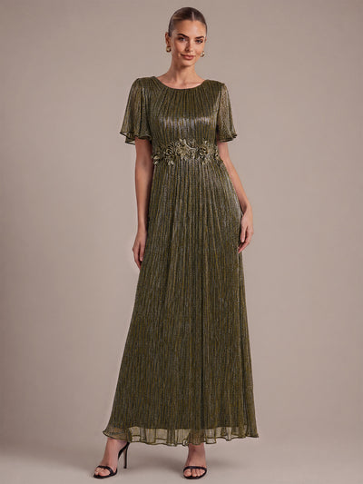 Lurex Tulle Shimmer Short Sleeve Evening Dress