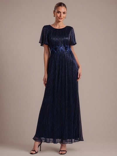 Lurex Tulle Shimmer Short Sleeve Evening Dress