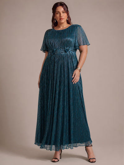 Plus Size Lurex Tulle Shimmer Short Sleeve Evening Dress