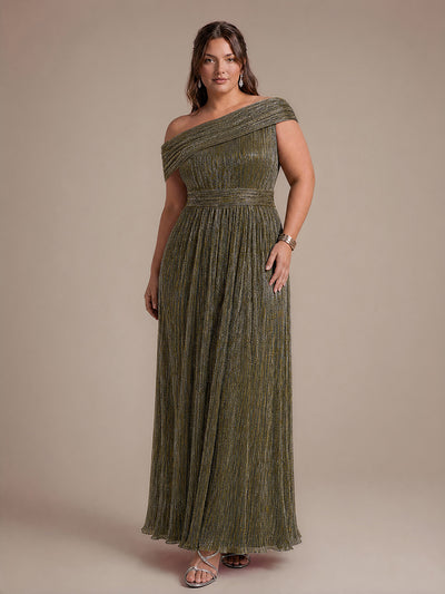 Plus Size Pleating Lurex Tulle Shimmer Sleeveless Evening Dress