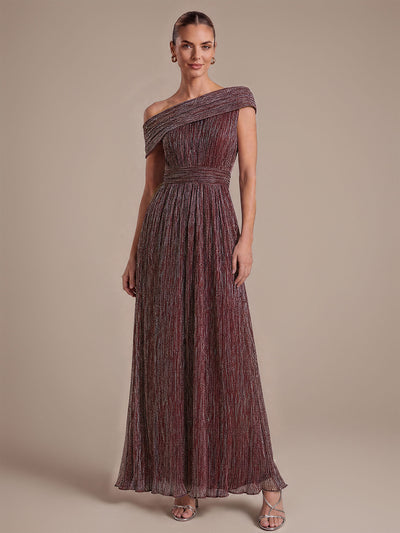 Pleating Lurex Tulle Shimmer Sleeveless Evening Dress