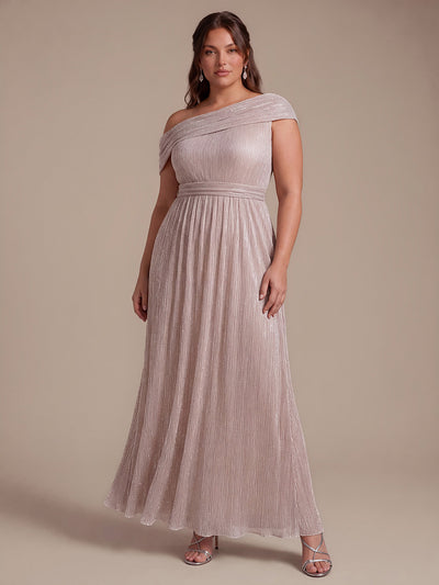 Plus Size Pleating Lurex Tulle Shimmer Sleeveless Evening Dress
