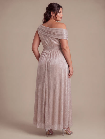 Plus Size Pleating Lurex Tulle Shimmer Sleeveless Evening Dress #color_Pink