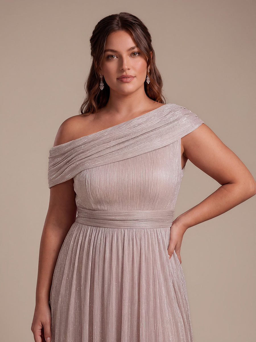 Plus Size Pleating Lurex Tulle Shimmer Sleeveless Evening Dress #color_Pink