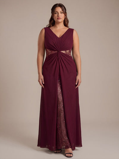 Plus Size Color-blocking Chiffon Evening Dress