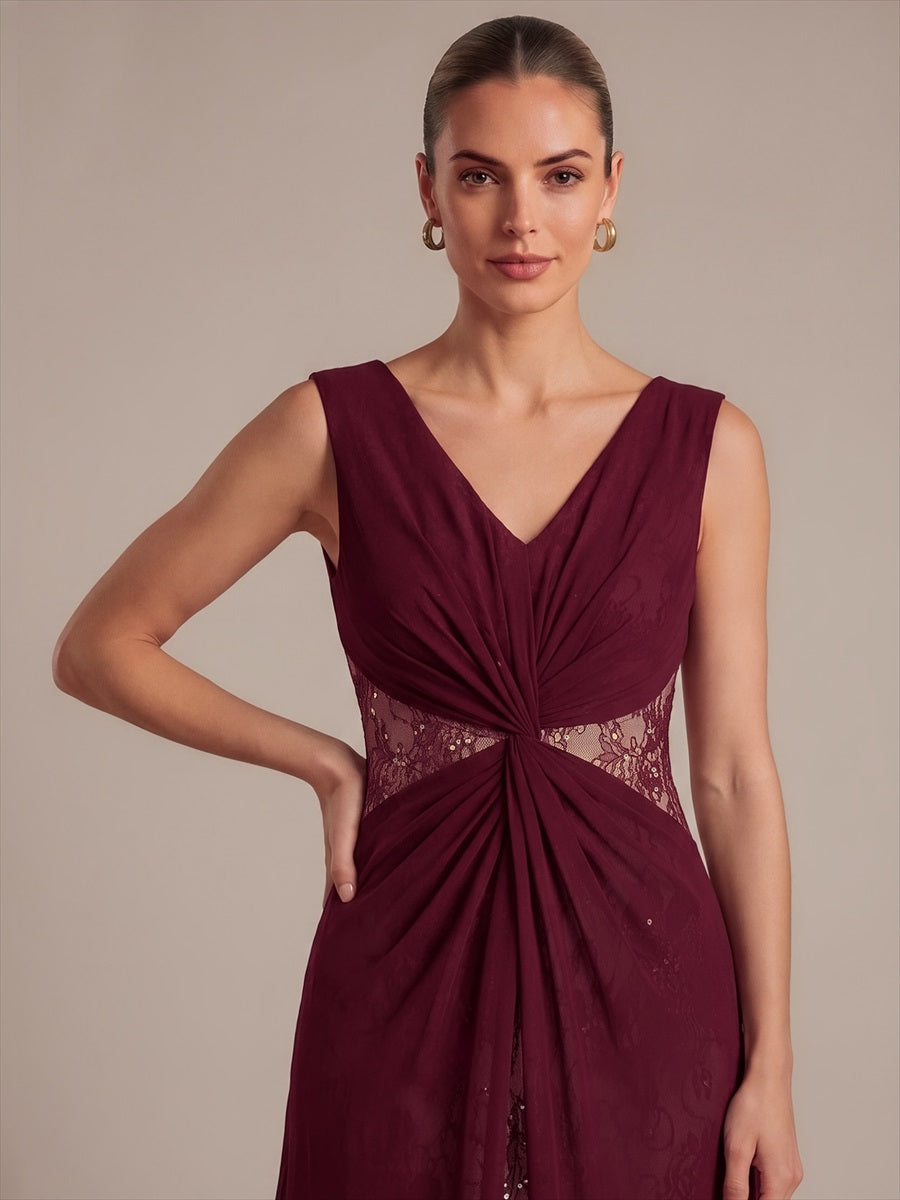 See-through Chiffon Sleeveless Evening Dress #color_Burgundy