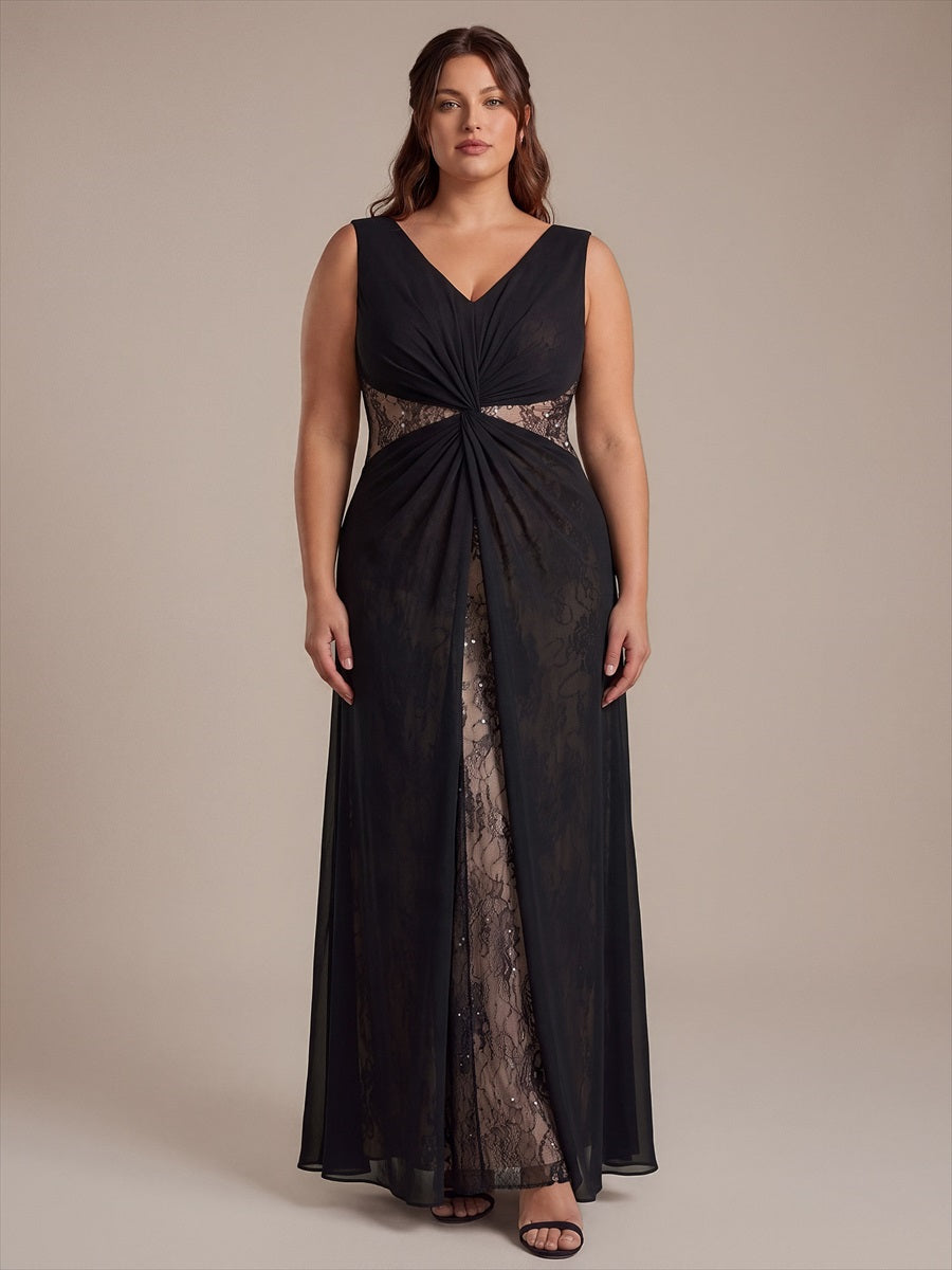 See-through Chiffon Sleeveless Evening Dress #color_Black