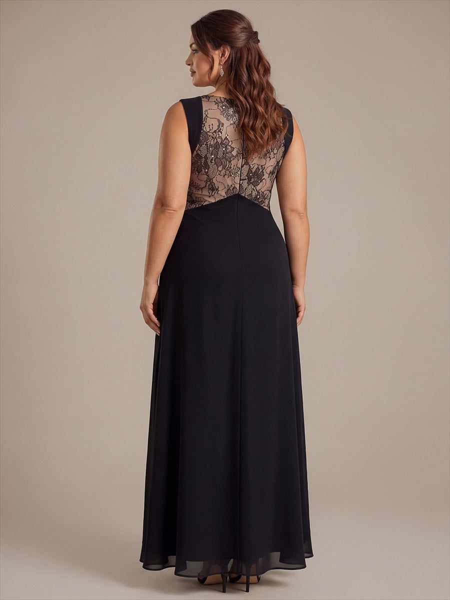 See-through Chiffon Sleeveless Evening Dress #color_Black