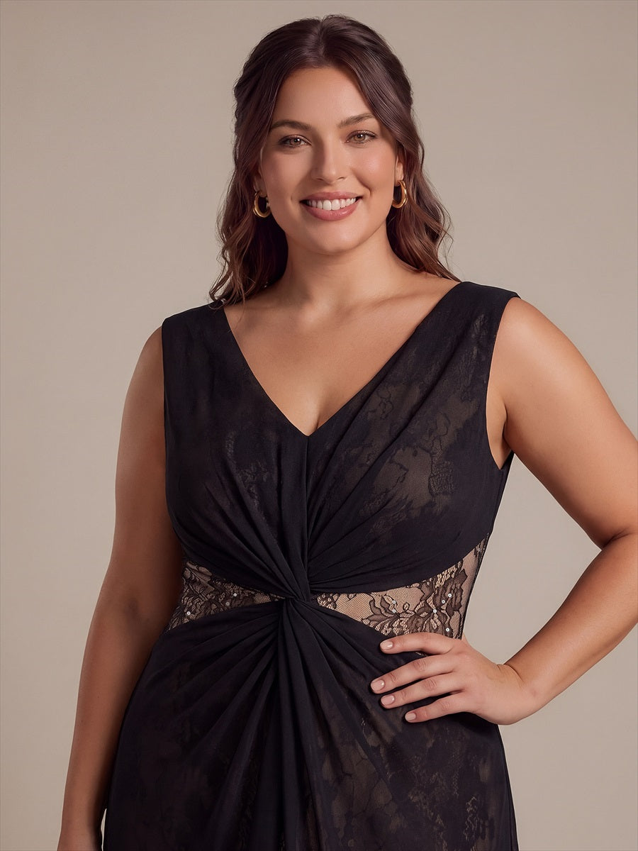 See-through Chiffon Sleeveless Evening Dress #color_Black