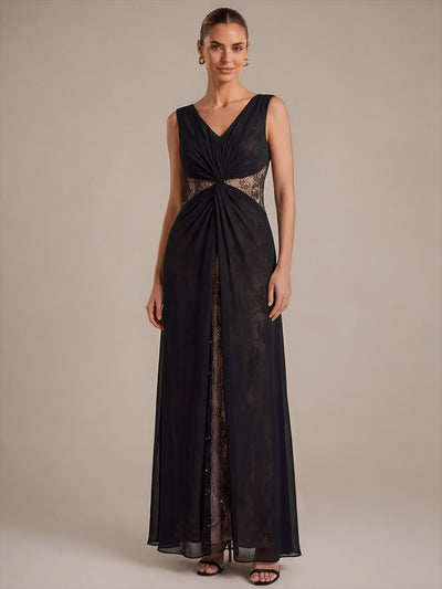 See-through Chiffon Sleeveless Evening Dress