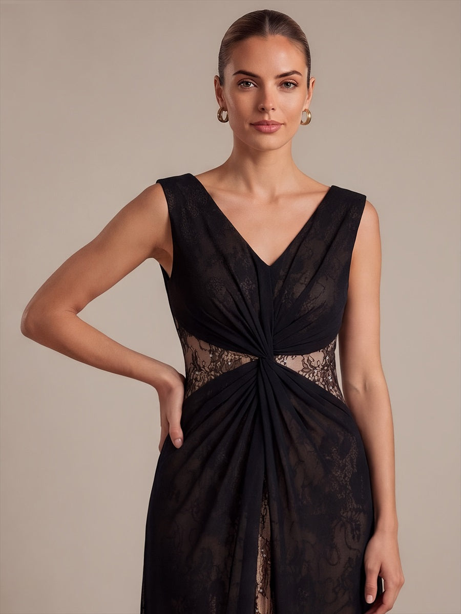 See-through Chiffon Sleeveless Evening Dress #color_Black